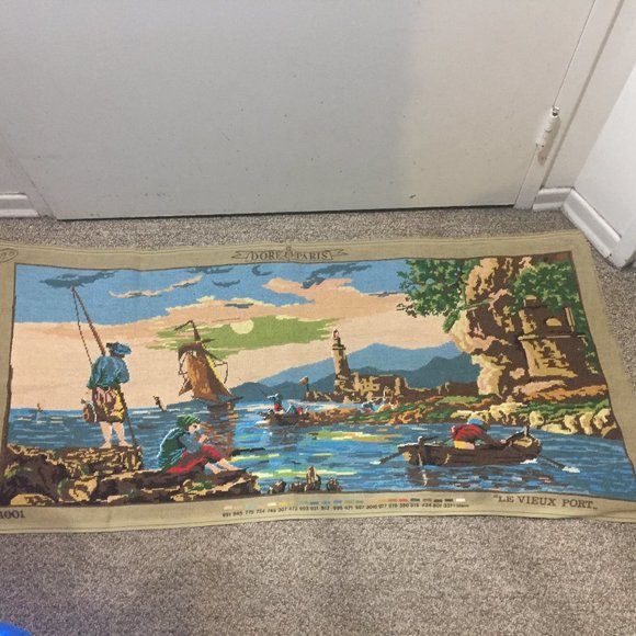 VINTAGE CANVAS NEEDLE POINT WALL ART TAPESTRY SIZE 22X46 - Picture 3 of 6